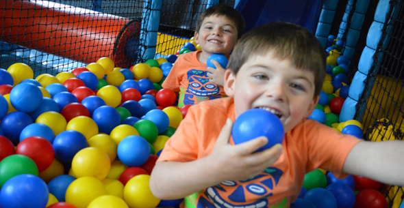 Twin boys play in the soft play at Southwell Leisure Centre