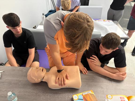 Giving CPR to a dummy